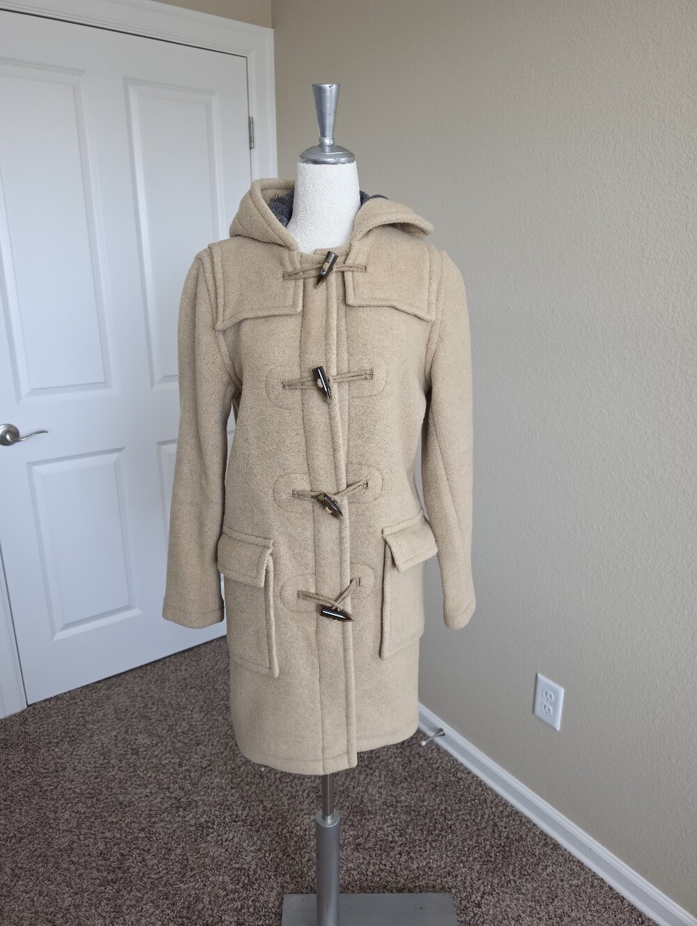 J. Crew Hooded Wool Toggle Coat In Tan Size PXS